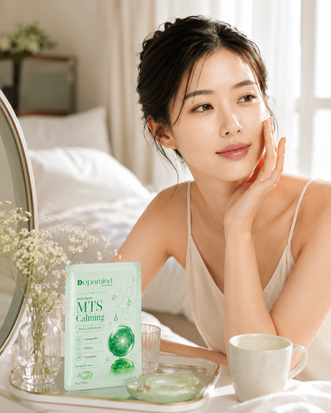 Buổi sáng thư giãn cùng mặt nạ Dopamind Mask Story bên bàn trang điểm